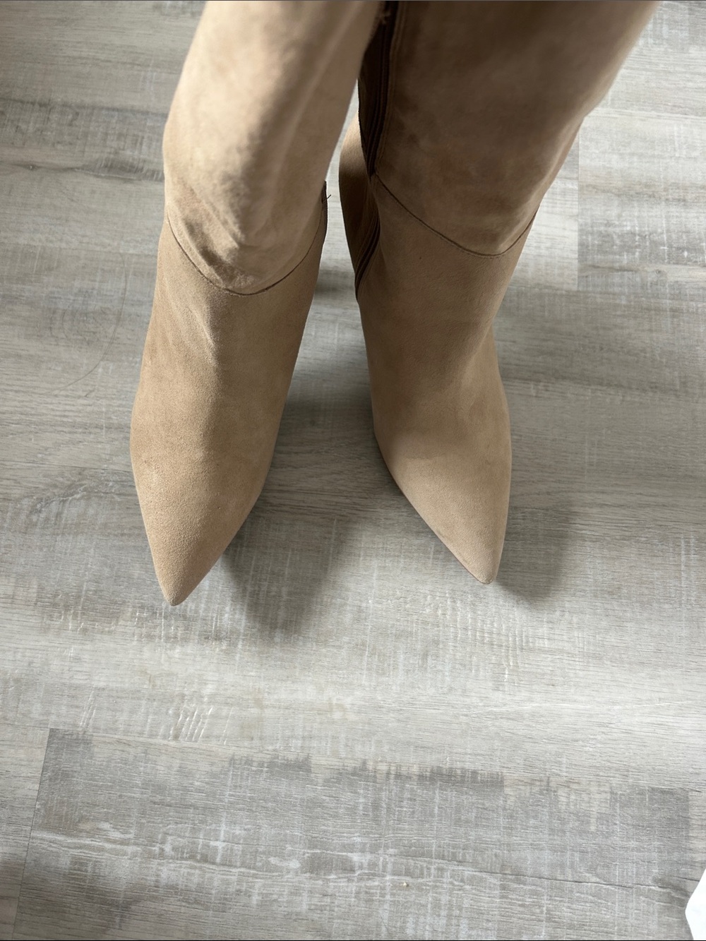 VINCE CAMUTO Women's Pointed-Toe Knee-High Boots, Beige Suede Sz 8M